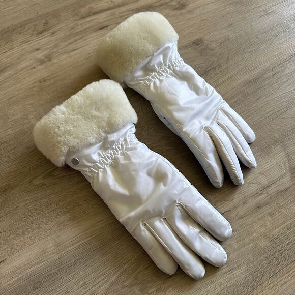Ugg All Weather Leather Gloves White Gray Women’s L/XL Touch Screen Compatible - Picture 4 of 10